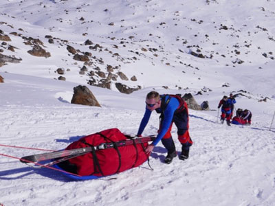 Team working together in snow